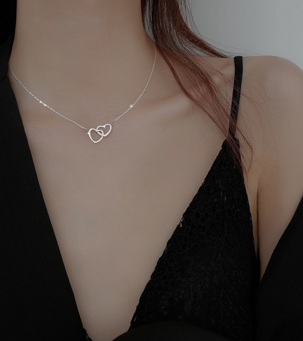 Two Hearts Necklace in 925 Sterling Silver 45CM