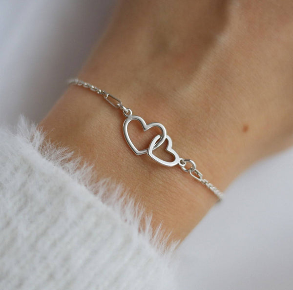 Two Hearts Bracelet in 925 Sterling Silver